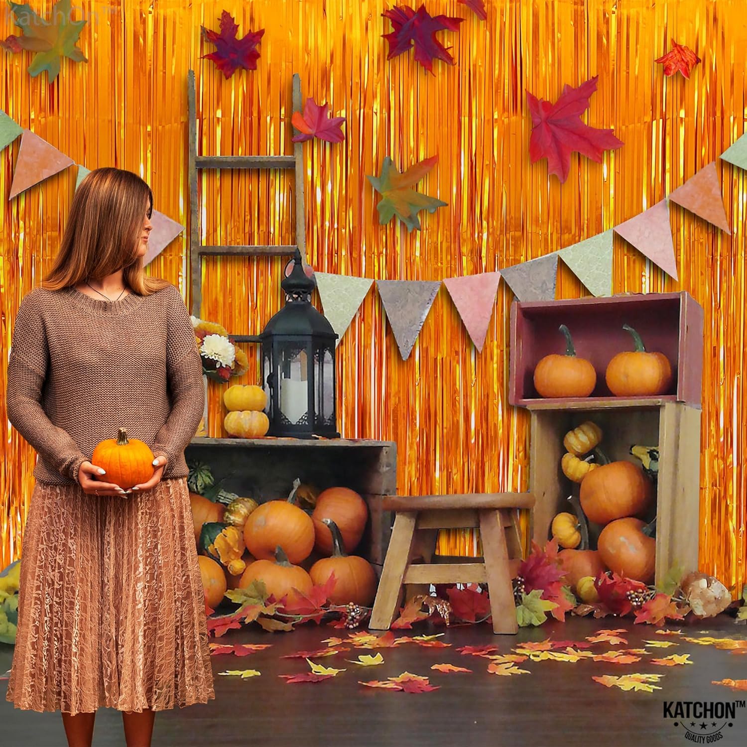 KatchOn, XtraLarge Orange Fringe Backdrop Curtain - 3.2x8 Feet, Pack of 2 | Orange Streamers for Basketball Party Decorations, Birthday Decorations, Basketball Decor | Halloween Decorations