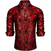 Barry.Wang Men's Disco Dress Shirt Long Sleeve Nightclub Mexico Paisley Floral Shirts Metallic Gothic Shiny Button Down Shirt