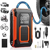 Tire Inflator Portable Air Compressor Cordless Air pump for Car Tires | 4 &times; Fast Inflation 35L/Min, Auto Shutoff, Dual Power, LED Light, for Car, Motorcycle, Bike, Pickup Truck and Balls