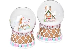 Aobaks S/2 Christmas Snow Globe, 100mm Gingerbread Man Water Globe, Musical Santa Claus and SnowmanGlobes，Santa Snow ，