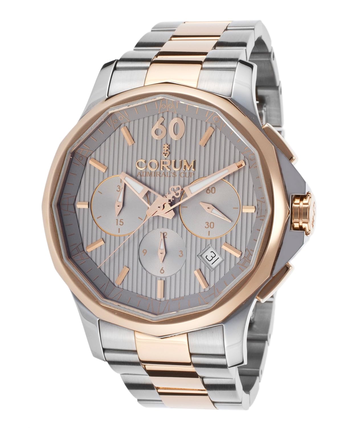 Corum 984-101-24-V705-Fh11 Men's Admiral's Cup Legend Auto Chrono Ss And 18K Rose Gold Grey Dial Watch