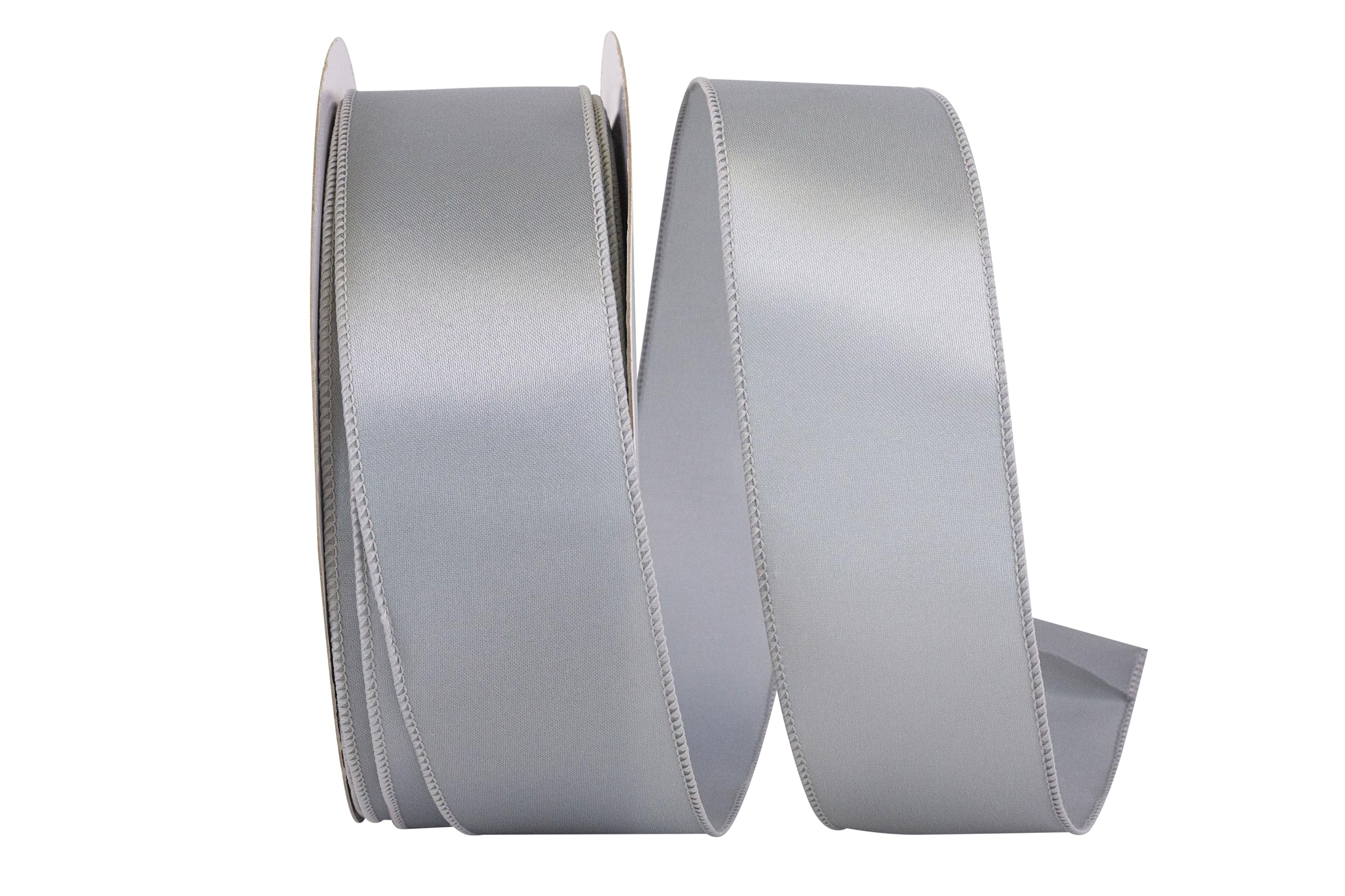 Reliant Ribbon 92575W-070-40K Satin Value Wired Edge Band, Silver, 2-1/2 Inch x 50 Yards