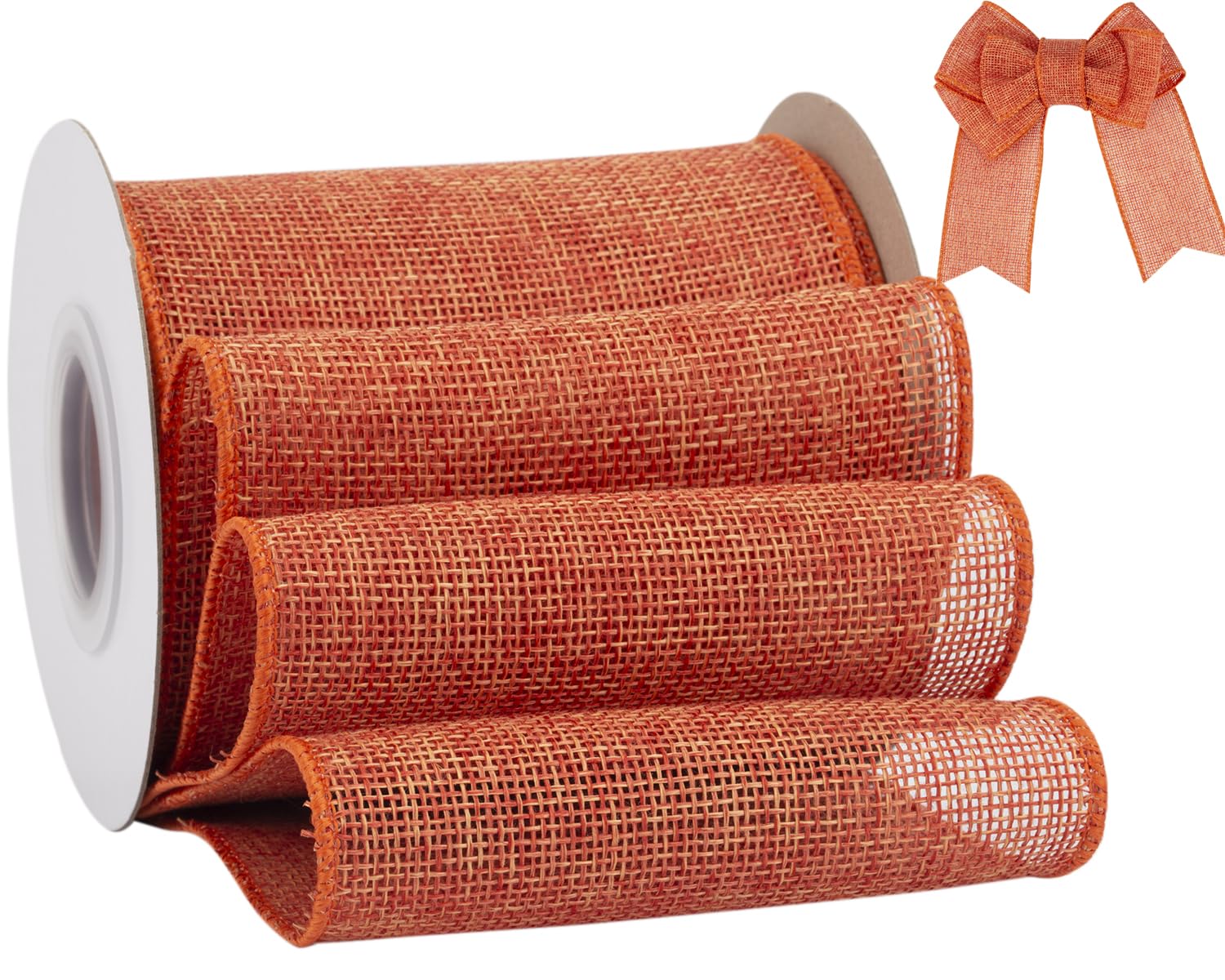 Tekdeere Burlap Ribbon 100mm x 9 Meters, Orange Wired Ribbon for Crafts, Gift Wrapping, Wreaths, Bows, Tree Decoration and Outdoor Decoration