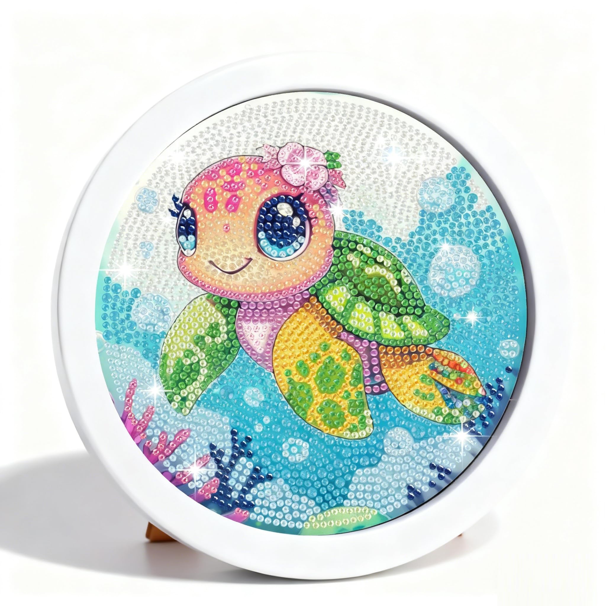 Gemozaic Sea Turtle Diamond Art Kits for Kids with Round Frame, Animals Diamond Art for Kids Ages 6-8-12, Gem Painting for Gift Home Wall Decor (8x8inch)
