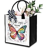 Dr.Baner Christian Tote Bag For Women, God Says You Are Totes, Bible Verse Canvas Tote Bag For Traveling Shopping, Butterfly Shoulder Bag With Ribbon, Religious Gifts For Women Friend Coworker -17