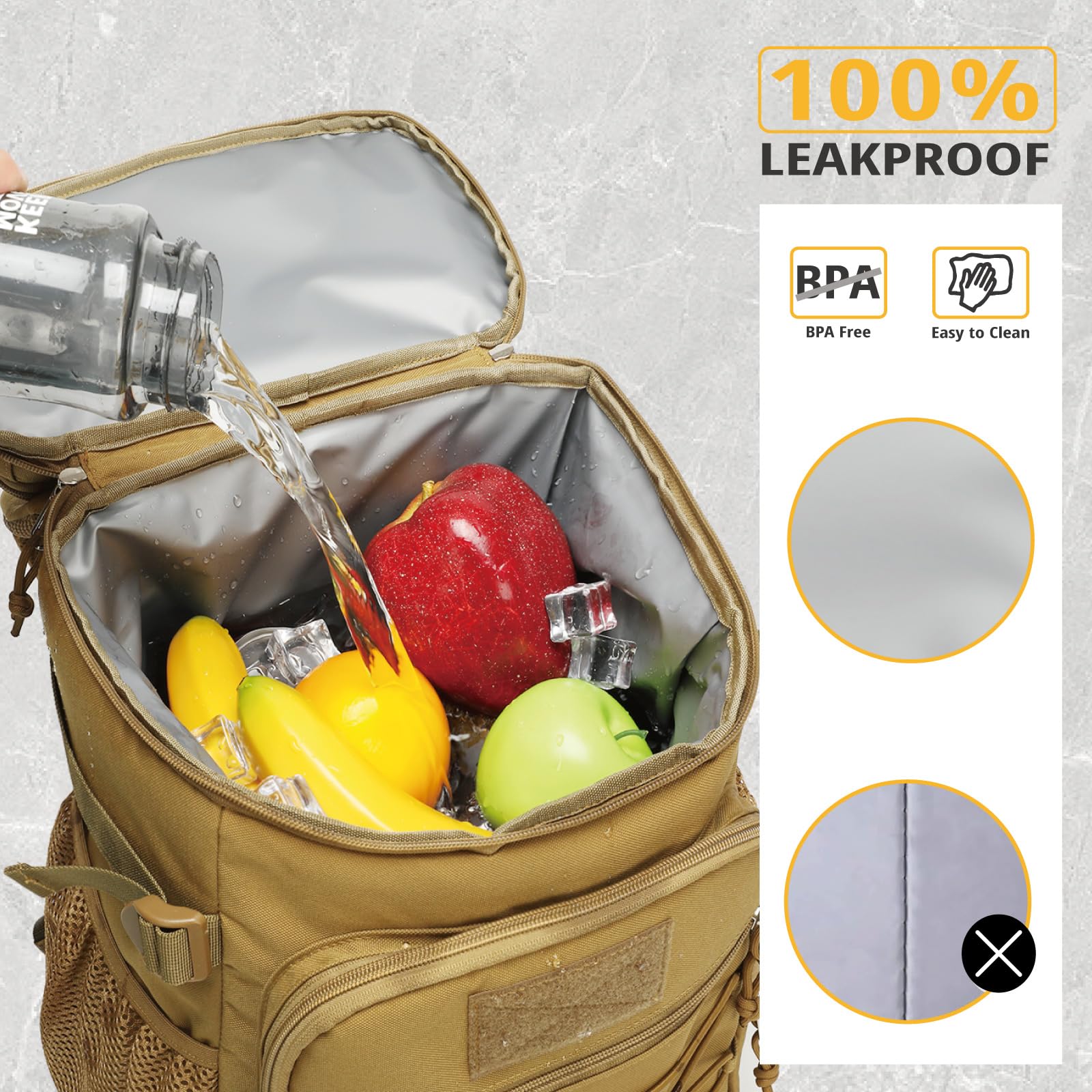 Taktischer Kühlrucksack – 25L Isolierter Rucksack, Auslaufsicher & Robust – Großer Lunch-Rucksack, Wasserdichter Eisrucksack für Männer, Frauen, Arbeit, Tagesausflüge, Camping, Strand & Wandern 5