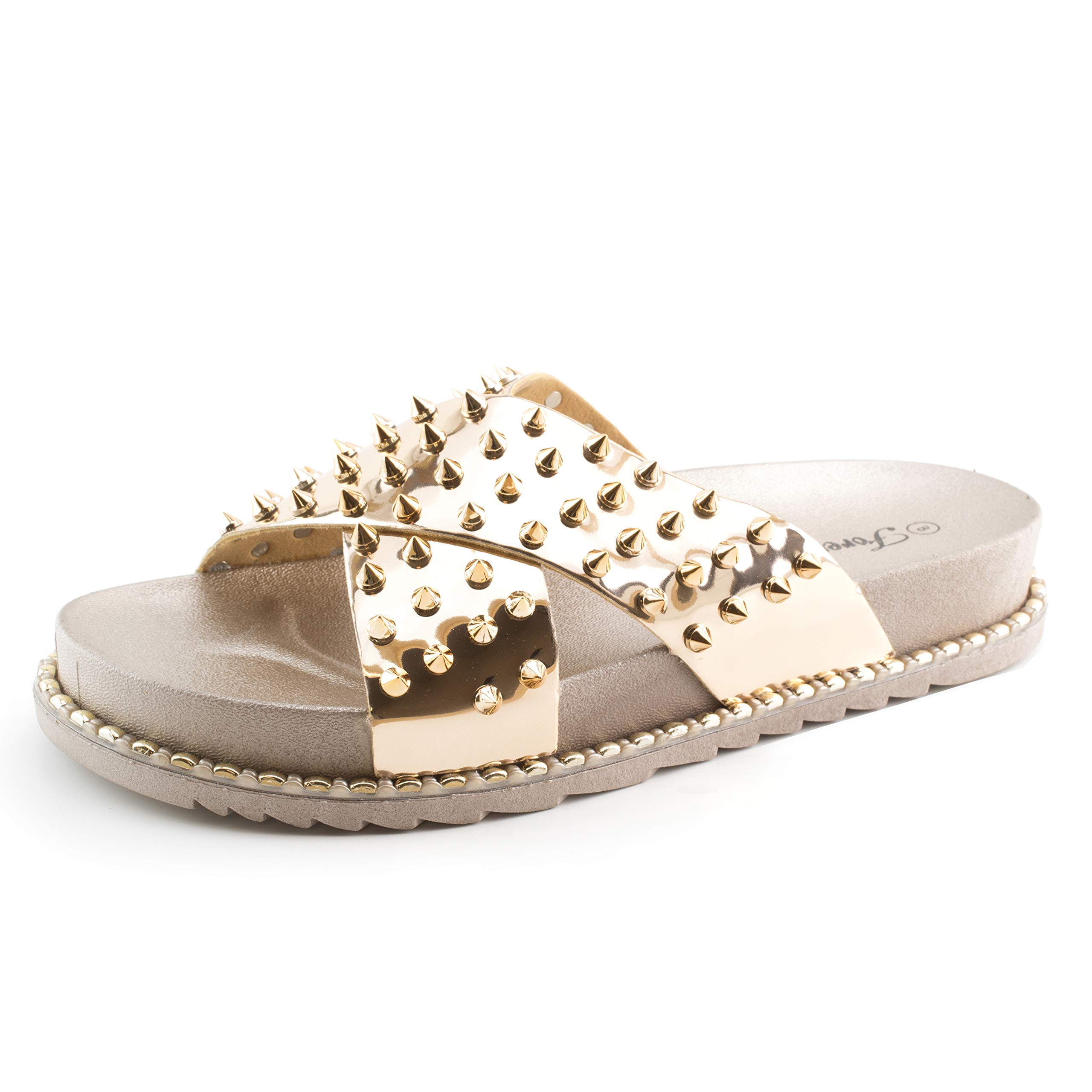 Forever Goth Womens Comfort Studded Strappy Slide Platform Sandals