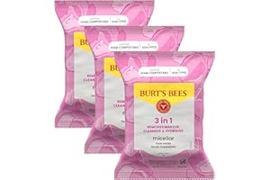 Burt's Bees Stocking Stuffers, Rose Water Face Wipes, for All Skin Types, Hydrating Micellar Makeup Remover & Facial Cleansing Towelettes, Skin Care Christmas Gifts, 30 Ct (3-Pack)