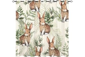 ANHOPE Rabbit Curtains - Kids Hand Drawn Cute Leaf Watercolor Woodland Bunny Print Pattern Waterproof Grommet Window Drapes for Children Toddler Nursery Baby Bedroom Playroom 2 Panels W42 x L72
