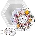 Resin Molds Silicone, Hexagon Silicone Molds for Resin, Table Clock Resin Molds with 2 Clock Movement Accessories for DIY Craft Home Decoration (White)