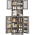 HOSTACK 71'' Pantry Cabinet, Tall Storage Cabinet with Microwave Stand, Freestanding Kitchen Hutch with Doors and Adjustable Shelves, Mordern Food Pantry for Kitchen, Dining Room, Ash Grey