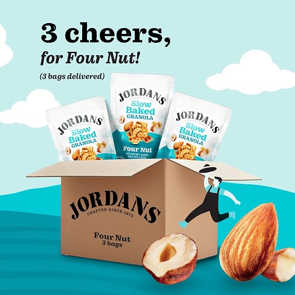 JORDANS SLOW BAKED GRANOLA | FOUR NUT GRANOLA WITH ALMONDS, BRAZIL NUTS AND PECANS | NON-GMO, NO ARTIFICIAL FLAVORS, COLORS, OR PRESERVATIVES | BETTER FOR YOU SNACKS FOR ADULTS & KIDS | 11.4 OZ