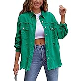 Oulivey Womens Ripped Distressed Denim Jacket Tops Oversized Casual Long Sleeve Basic Jean Jacket Coats