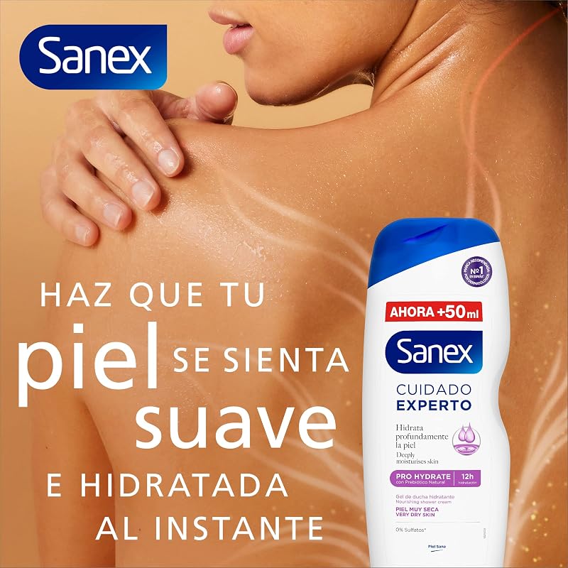 Expert Pro Hydrate Pflege-Duschgel, 4 Stück x 600 ml, Formel mit natürlichem Präbiotikum, spendet der Haut tiefe Feuchtigkeit, 12H Feuchtigkeit, 0% Sulfate für sehr trockene Haut