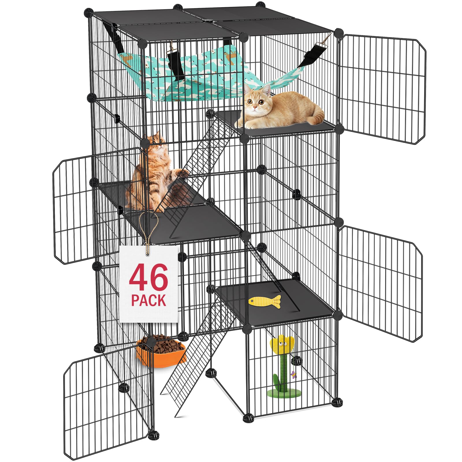 Photo 1 of VISCOO Cat Cage, 4-Tier DIY Cat Enclosures Catio, Cat Playpen Indoor & Outdoor with Hammock, Detachable Metal Wire Kennel Cats Crate, 2x2x4 Exercise Place for 1-3 Cats/Kitten