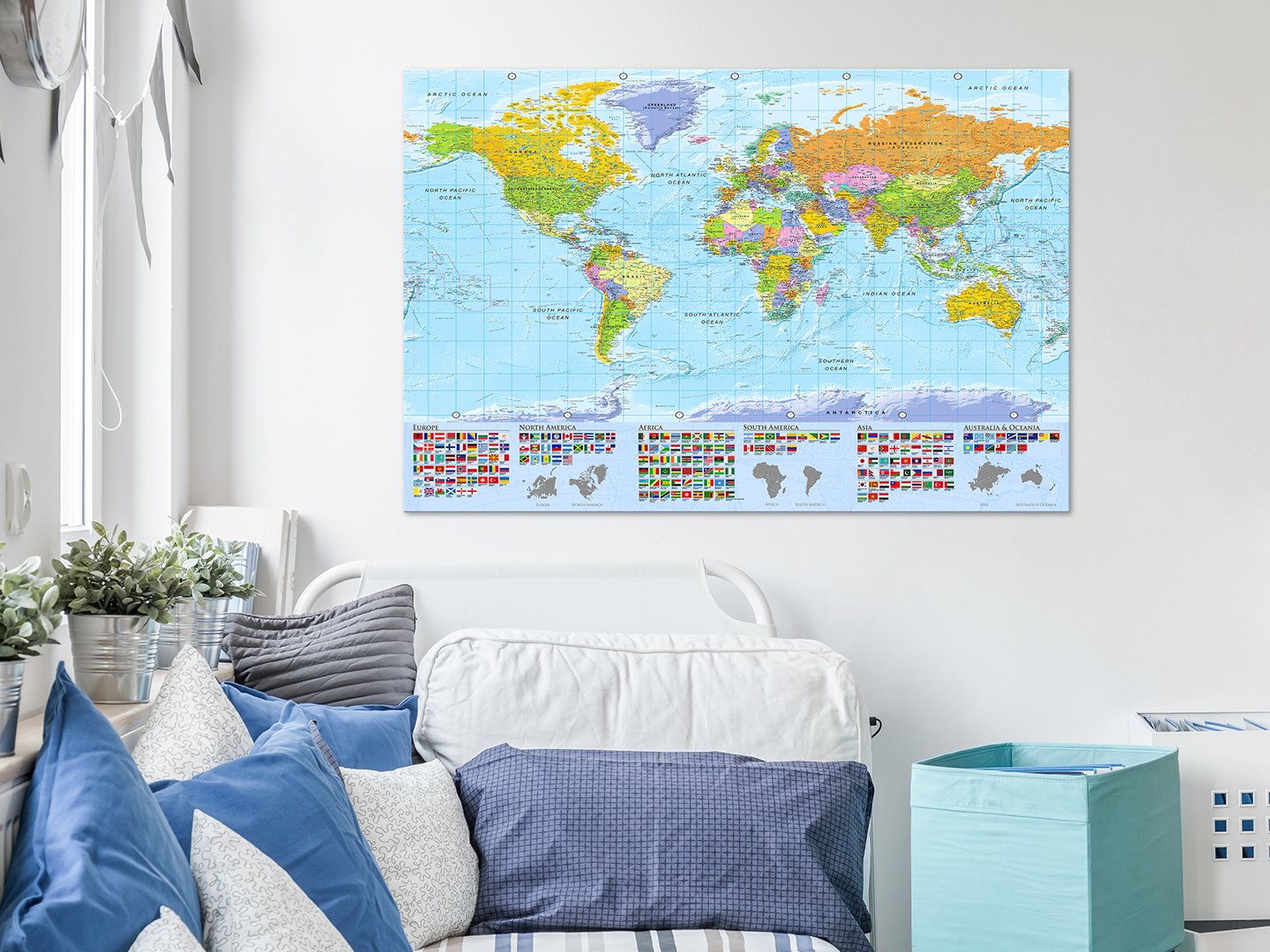 Bestpricepictures Quadro Su Tela Mappa Del Mondo 160x80 Cm – Stampa Artistica Su 5 Tele, Pronta Da Appendere, Telaio In Legno