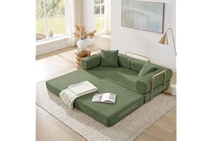 IVOROS 4-in-1 Folding Convertible Sofa Bed, 78 Inch Oversized Corduroy Upholstered Boneless Couch, Loveseat Sleeper with Pull Out Bed, Floor Sofa Modular Futon Couch for Living Room Bedroom Lounge, Green