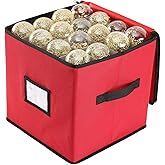 Sattiyrch Christmas Ornament Storage Box,600D Oxford Fabric Stores up-to 64 Standard Holiday Ornaments Holder,12 x 12 Inch 4 Layer Xmas Storage Containers,Red