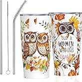 FyLybois Owl Tumbler with Lid and Straw 20oz Travel Coffee Mug Gifts Stainless Steel Vacuum Insulated Cup Double Wall Water Bottle for Office Car Home