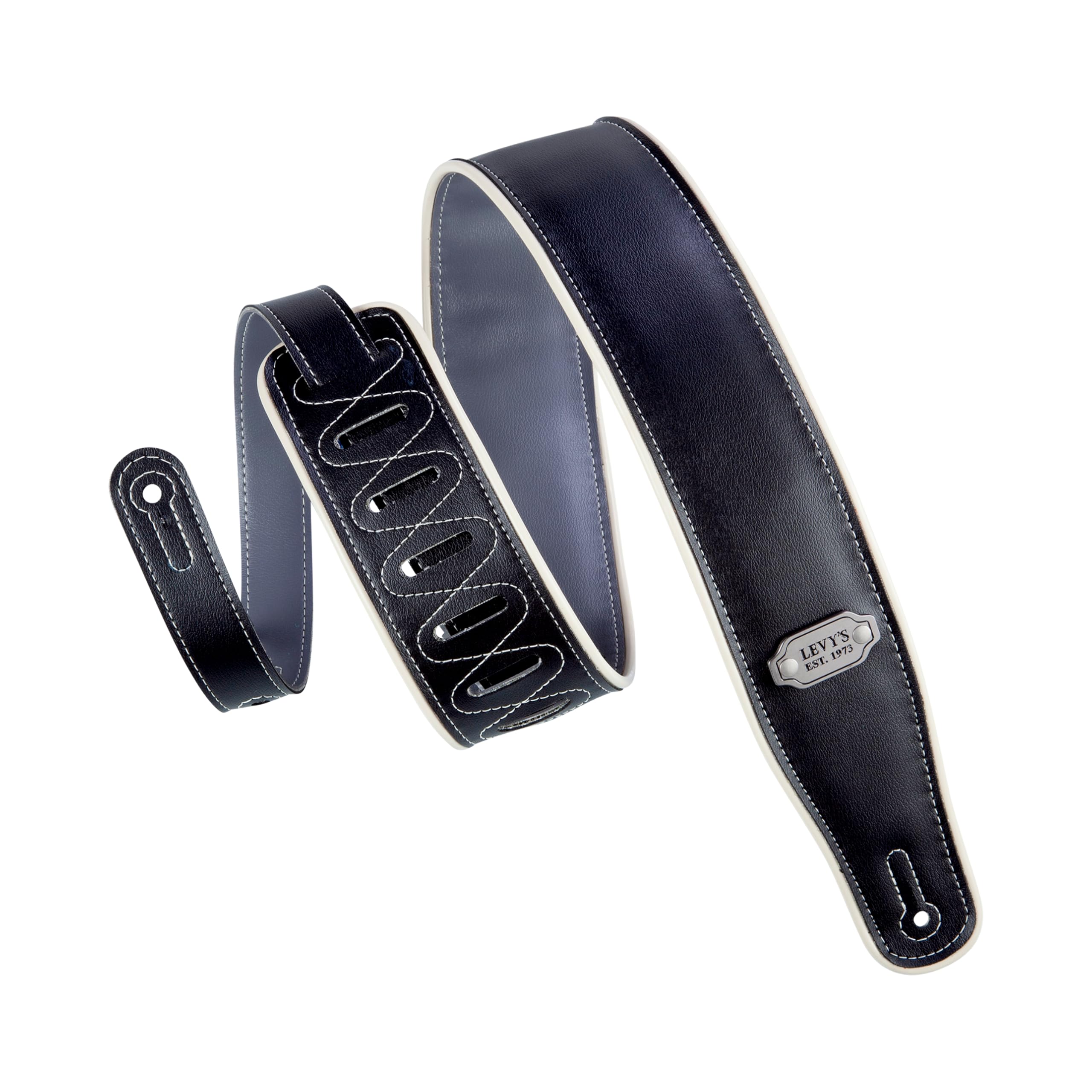 Levy's Leathers 2.75" Guitar Strap Reversible Vinyl Design Black, Grey, and Cream (M26VCP-BLK_GRY