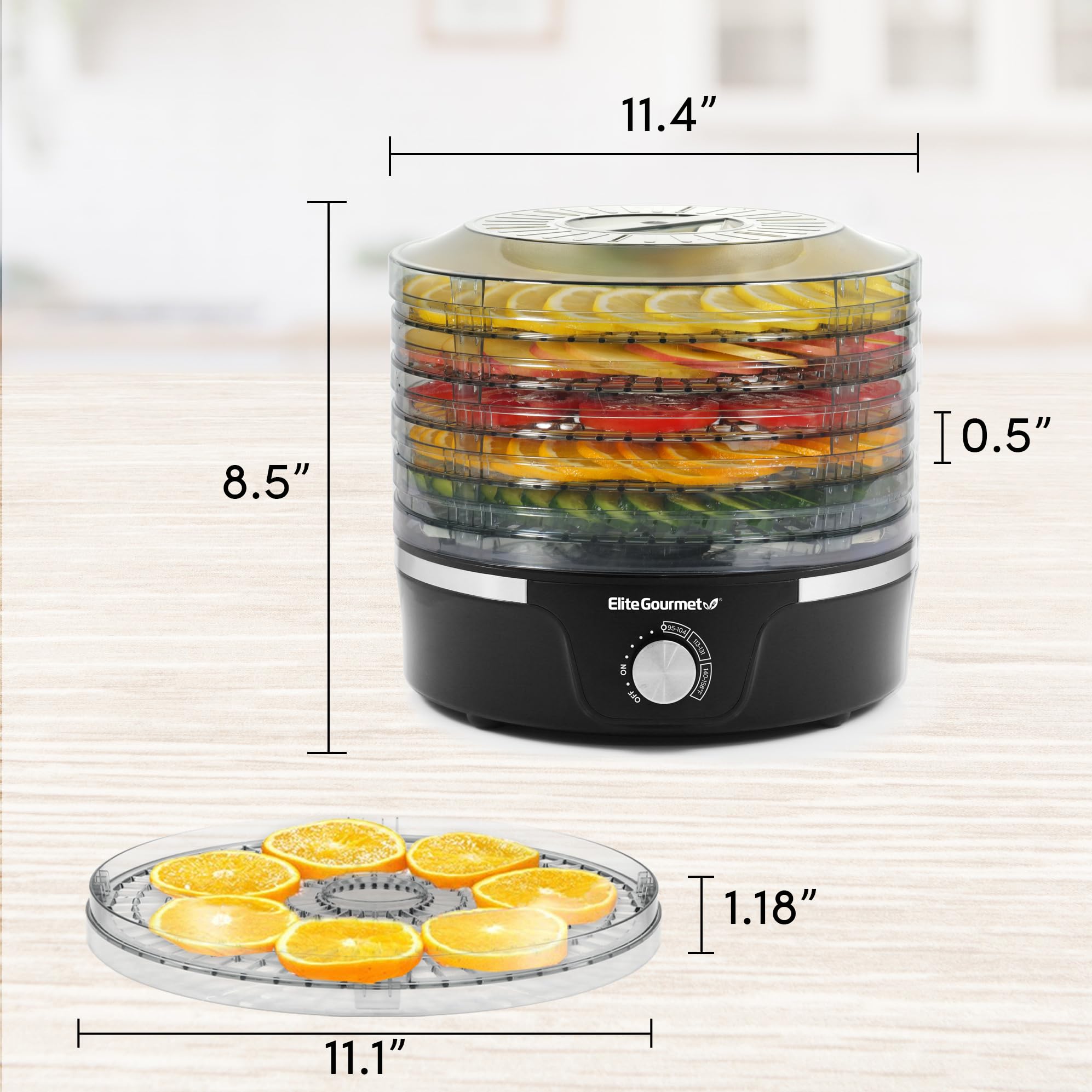Elite Gourmet EFD319 Food Dehydrator, 5 BPA-Free 11.4