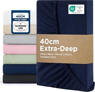 Bedsure King Size Fitted Sheet Deep Pocket 40cm Navy 150x200cm