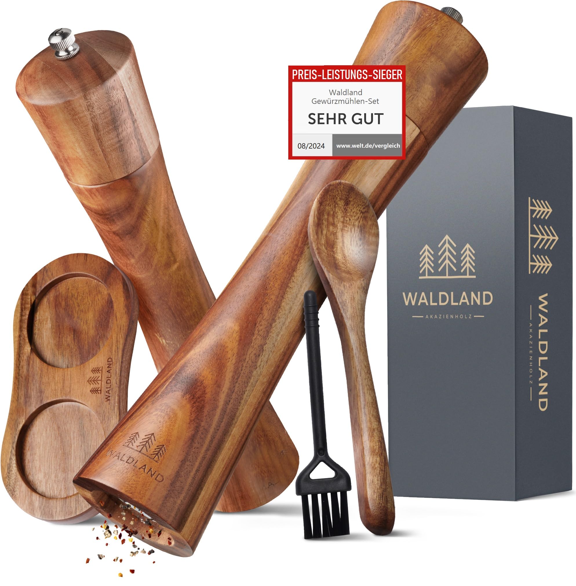 Waldland Spice Mill Set with Saucer (21) - Acacia Wood