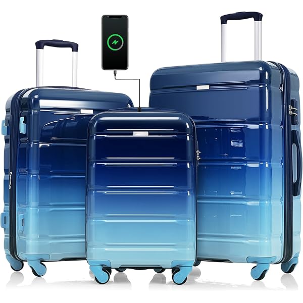 Trunk アクセサリーケース アクアブルー Amazon.com | Luggage Sets 3 Pcs Suit case, ABS Hardside Suitcases
