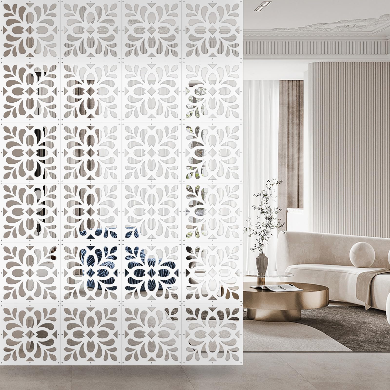 Photo 1 of Boshen 24PCS Hanging Room Divider Wall Screen Panel Room Divider Panels Privacy Screen Divider Home Decor for Living Room Bedroom Home Office Restaurant Decor-White Leaves