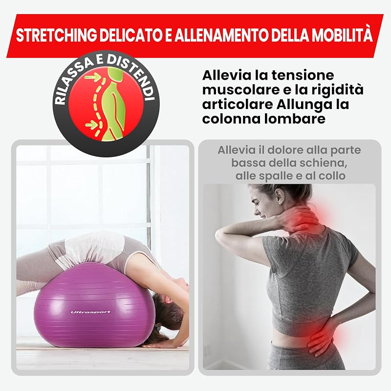 Palla Pilates 55 cm Yoga, Fitness I Softball Fino a 300 kg, Antiscivolo, Anti-Burst I Fitball per Gravidanza, Ginnastica, Palla Ergonomica da Seduta per Ufficio, Piccola e Grande, Rosso