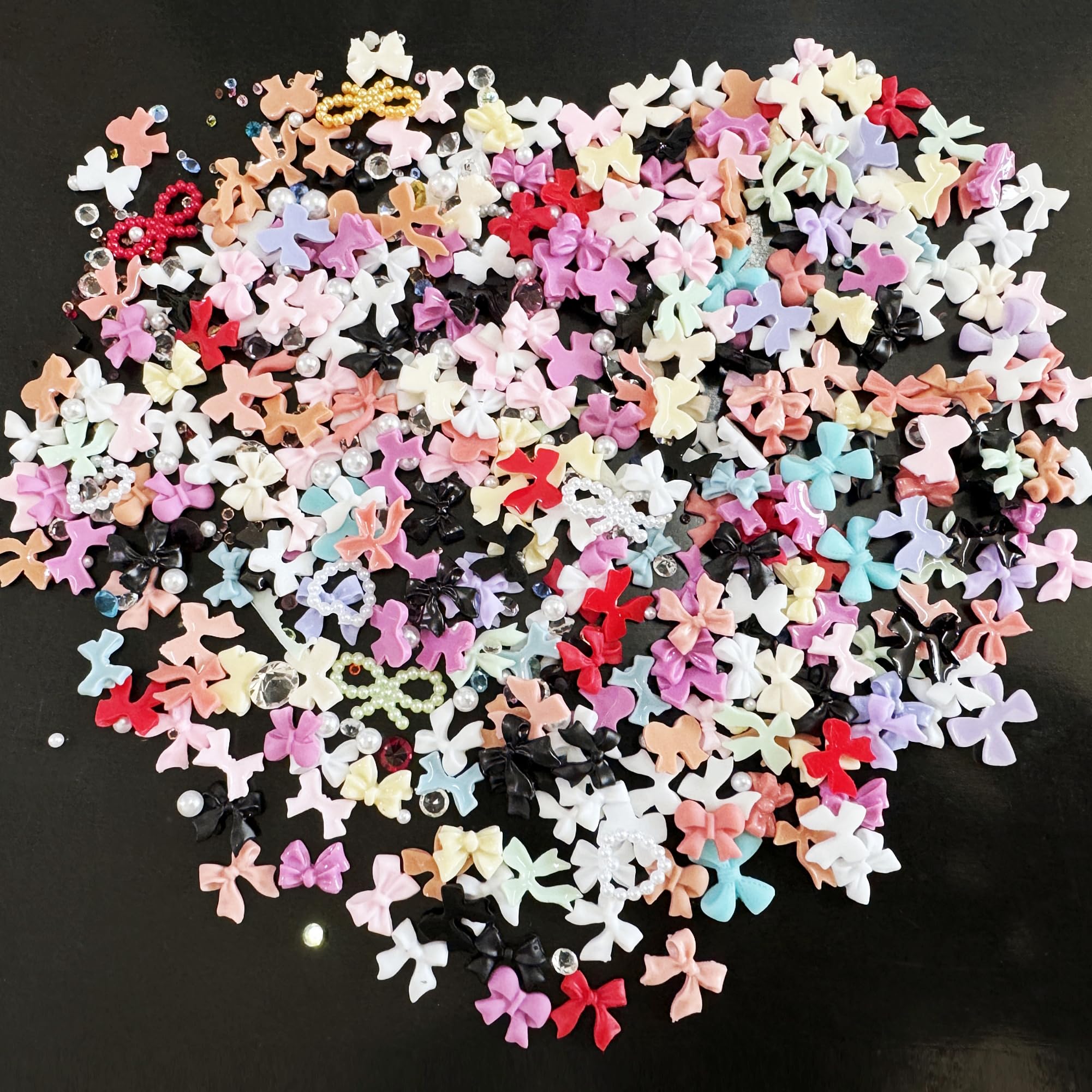3D Nail Charms,About 400PCS Multi Shapes Random Mixed Nail Gems,Bow Bowknot Heart Nail Rhinestones Nail Pearls for Nail Art Decoration DIY Crafts Jewelry Accessories (Colrful) — image 1