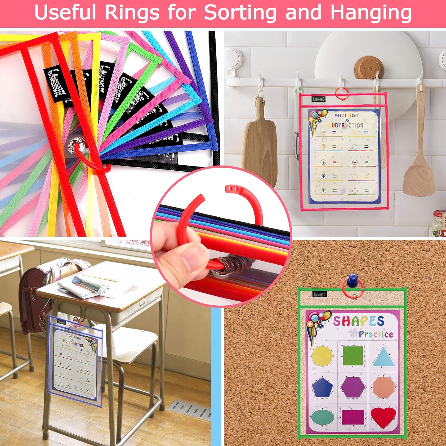 Gamenote Dry Erase Pockets 30 Pack with Rings - Oversized Reusable Plastic Sleeves Shop Ticket Holders Sheet Protectors Teacher Supplies for Classroom Organization (Colorful) : Office Products