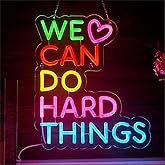 We Can Do Hard Things Neon Sign for Wall Decor, Kids Wall Art Positive Classroom Dimmable Neon Light Up Signs for Birthday Party Classroom Backdrop Decoration Gift, USB Powerd