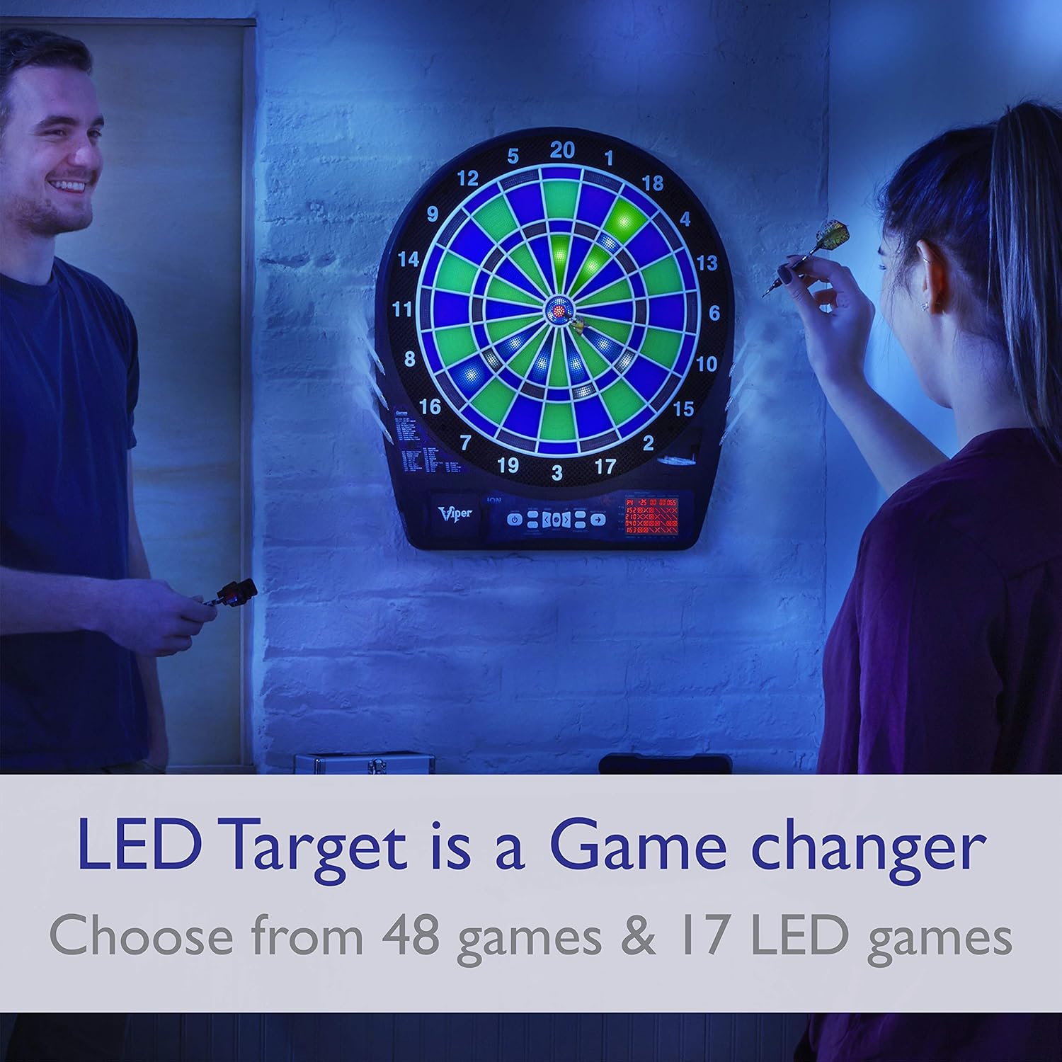 Viper Ion Electronic Dartboard, Illuminated Segments, Light Based Games, Green And Blue Segment Colors, Ultra Thin Spider to Increased Scoring Area, Target Tested Tough Segment For Enhanced Durability : Sports & Outdoors