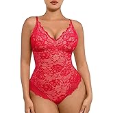 FeelinGirl Shapewear Bodysuits for Women Lace Shapewear Tummy Control V-Neck Sleeveless Bodysuit Tops Jumpsuit