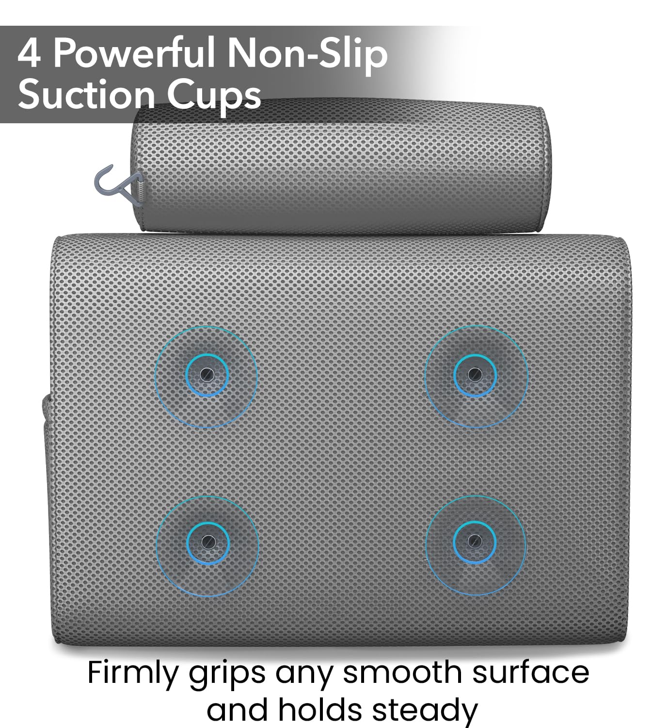 Everlasting Comfort Luxury Bath Pillows for Tub with Head and Neck Support - Non-Slip Bathtub Pillow with Suction Cups, Quick-Drying Mesh & Drying Hook - Jacuzzi & Spa Accessories for Women - Gray