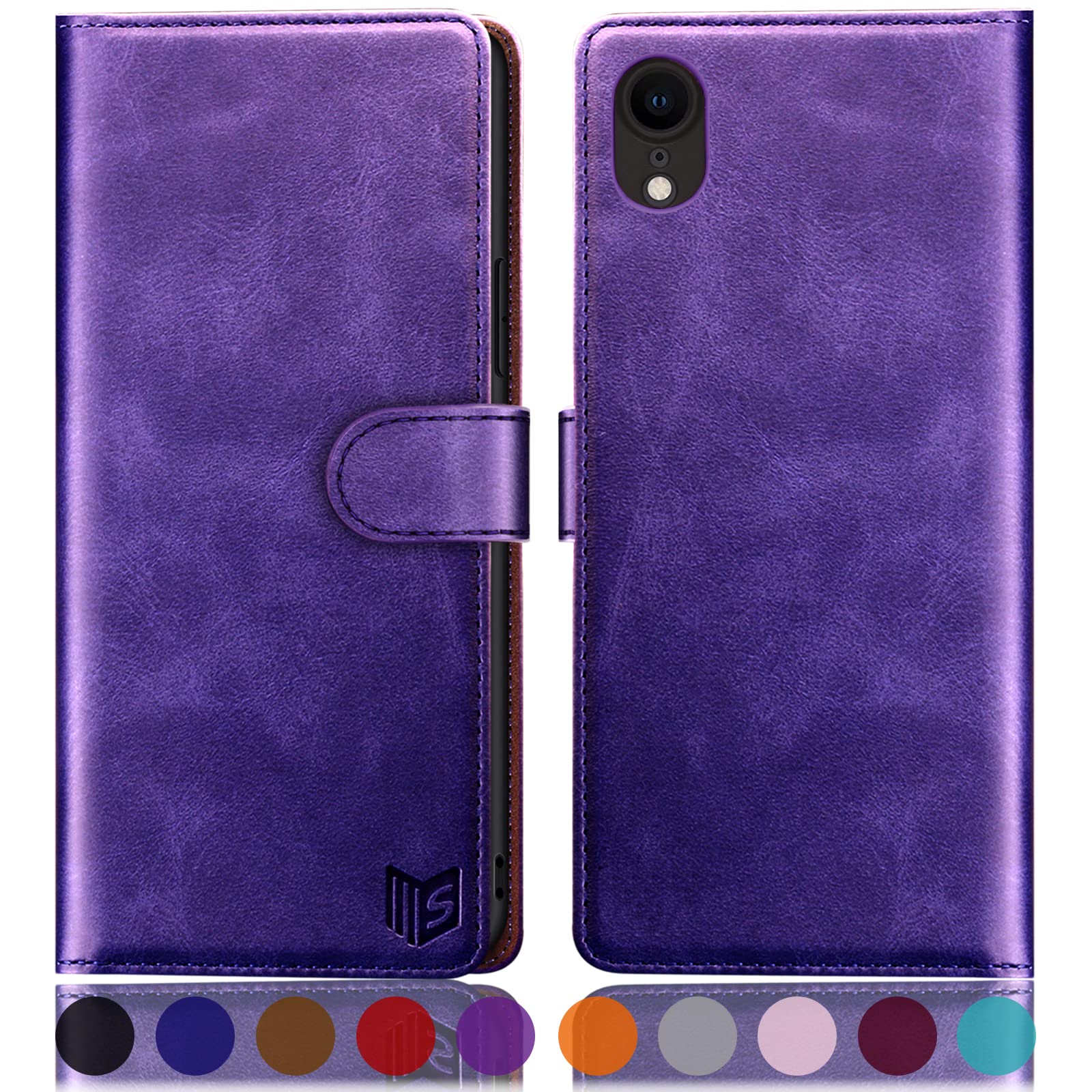 SUANPOT for iPhone XR 6.1 Inch case with [Credit Card Holder][RFID Blocking],PU Leather Flip Book Protective Cover Women Men for apple XR Phone case Purple