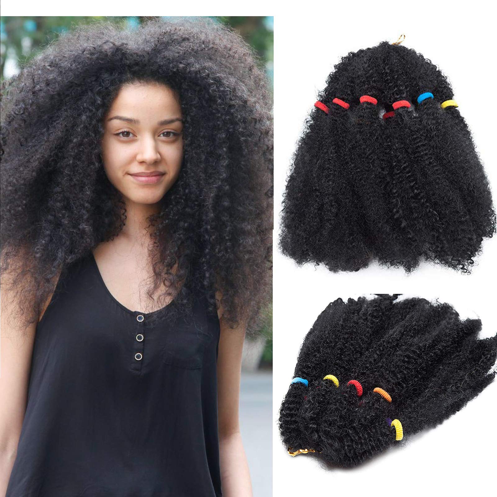 Afro Twist Hairpiece Afro Kinky Bulk Hair Braiding - [Dark Black] - 43cm Curly Synthetic Hair Extensions For Braiding