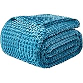 EMME Fleece Blanket, 3D Jacquard Throw Blanket for Couch and Bed, Soft Cozy and Fluffy Blankets Lightweight Luxury Flannel with Geometric Grid Design (Peacock Blue, 50" x 60")