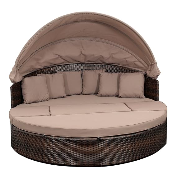 Funktions - Relaxinsel Riva, Alu + Polyrattan dunkelbraun, mit Abdeckhaube