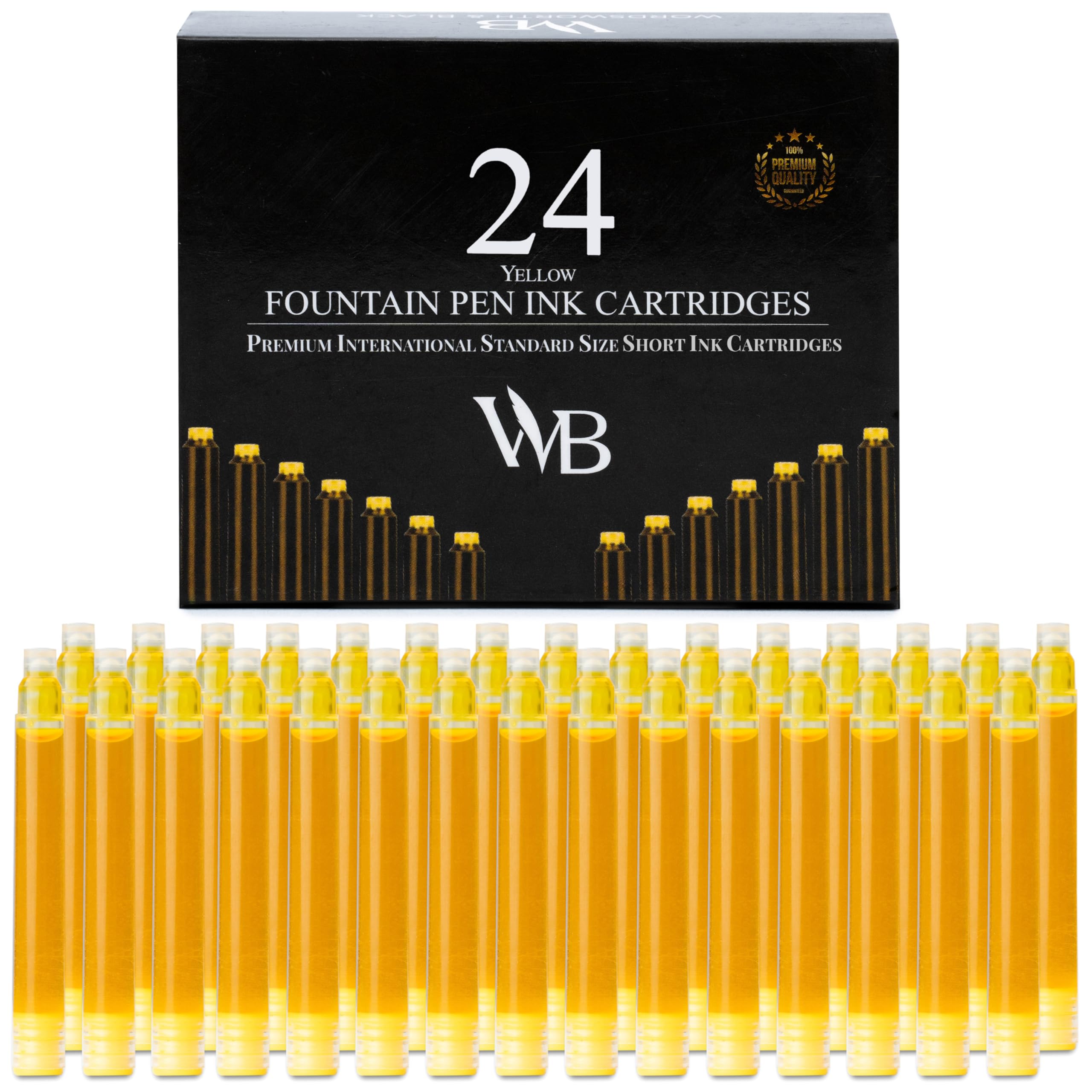 Wordsworth & Black 24 Pack Fountain Pen Ink Refills - Set of 24 Yellow Ink Cartridges - International Standard Size - Length APPR 2.3" - Base Diameter APPR 0.24" - Disposable and Generic