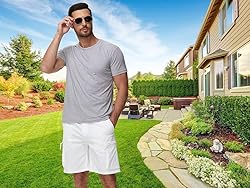 QPNGRP Men's 9" Inseam Stretch Waist Zipper Cargo
