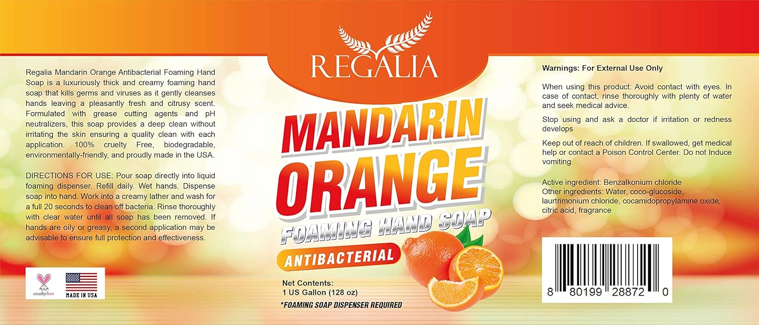 Foaming Antibacterial Hand Soap: Mandarin Orange Scented Refill 1 Gallon (128 oz) Bulk Hand Wash : Beauty