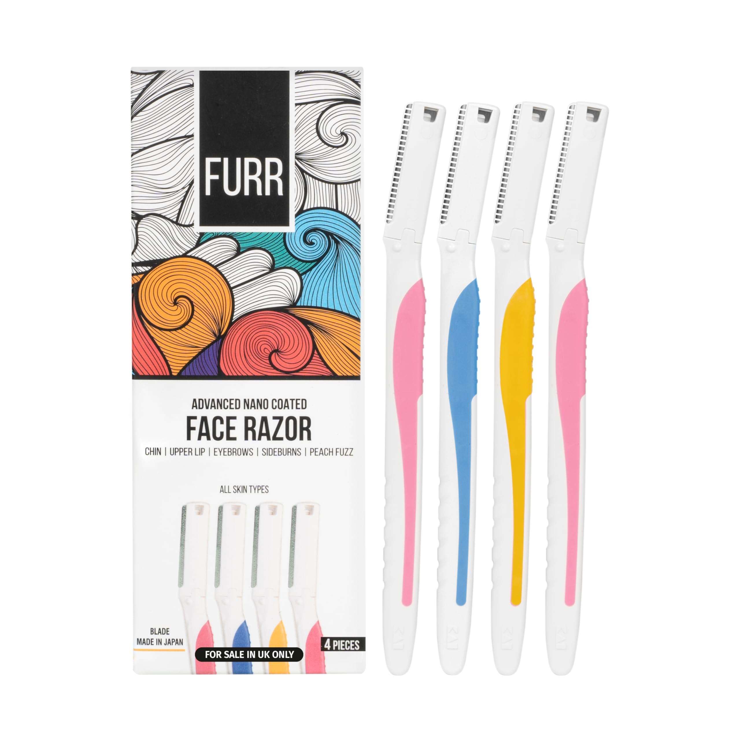Dermaplaning Blades for Face by FURR - Pack of 4 | Face Razors for Women | Eyebrow Razor | Upper Lip & Peach Fuzz Remover | Face Razor | Dermaplane Blades for Face