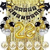 28th Birthday Decorations - Black & Gold, Happy Birthday Banner, Number 28 Balloons, 28 Years Old Decoration Supplies