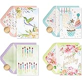Papyrus Deluxe Boxed Birthday Card Assortment, Floral and Candles (4-Count)