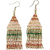 INK+ALLOY Beaded Earrings for Women Dangling, Lexie Medium Fringe Colorful Stripes Seed Bead Tassel Boho Earrings, Handmade Jewelry for the Modern Bohemian, 3.25-Inch Length