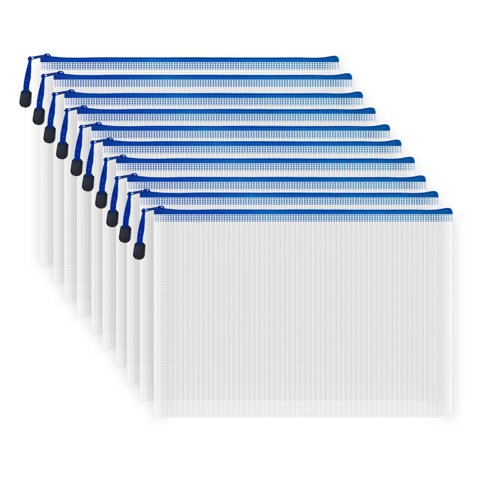 COWORK-UP 10PCS A4 Plastic Zip Wallets Board Game Storage Zip Bags Home Travel Organiser, A4 Document Folders Mesh Zipper Pouch Bags for Office School Supplies