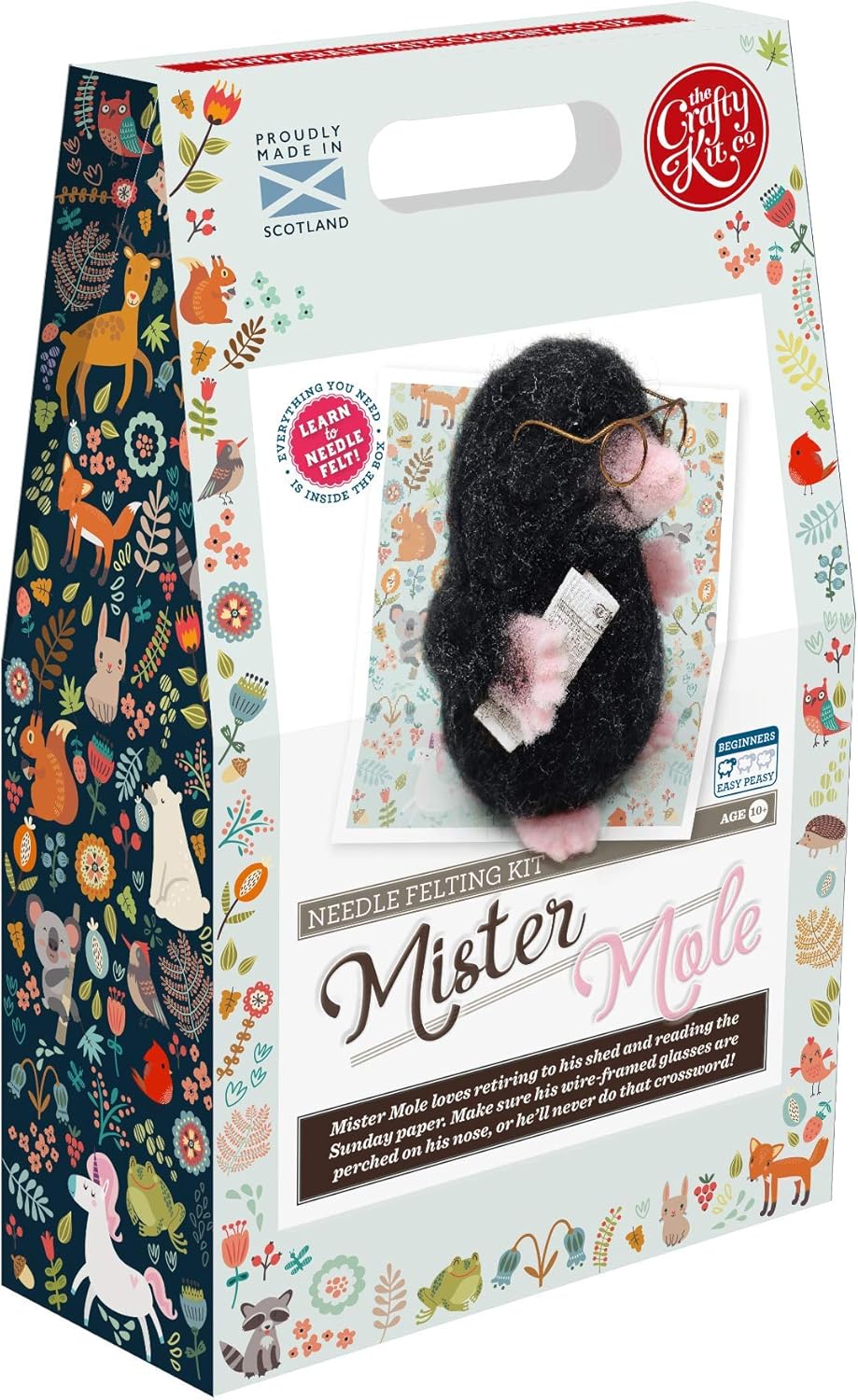 The Crafty Kit Company Mister Mole DIY Needle Felting Craft Kit for Beginners Kids and Adults - Made in The UK