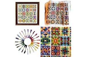 Tiles Quilt Cross Stitch DIY Kit,25 Quilt Block Sampler Pattern,Beginner-Friendly Needlework Craft Kit with Printed Chart,Emb